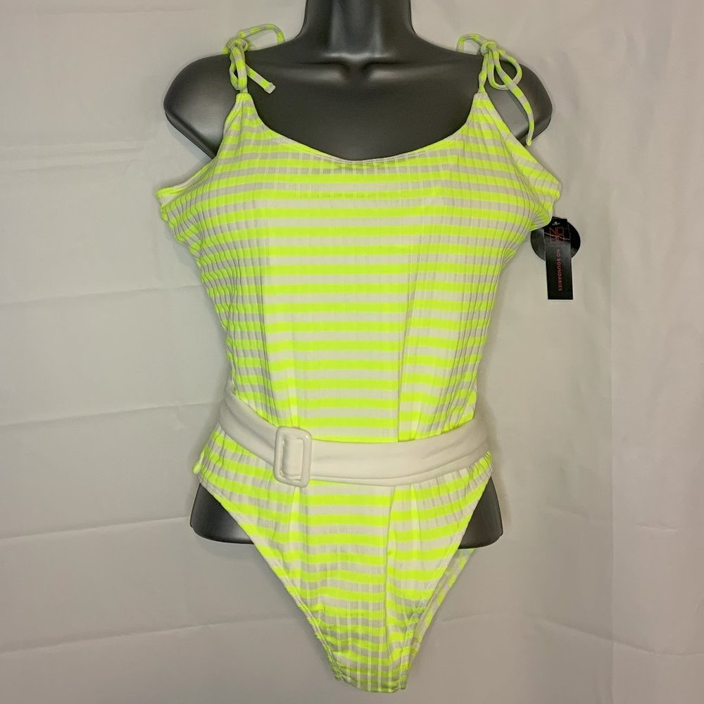 No Boundaries Neon Yellow Striped One Piece Swimsuit